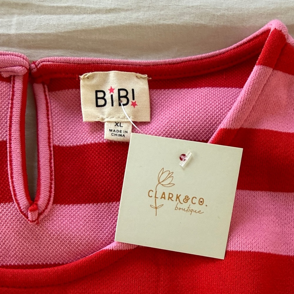 BiBi Pink and Red Striped Ruffle Sleeve Tee - Picture 2 of 2